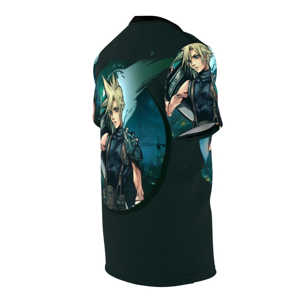 Stylized t-shirt design featuring cloud-inspired imagery from the Final Fantasy video game series. - men right