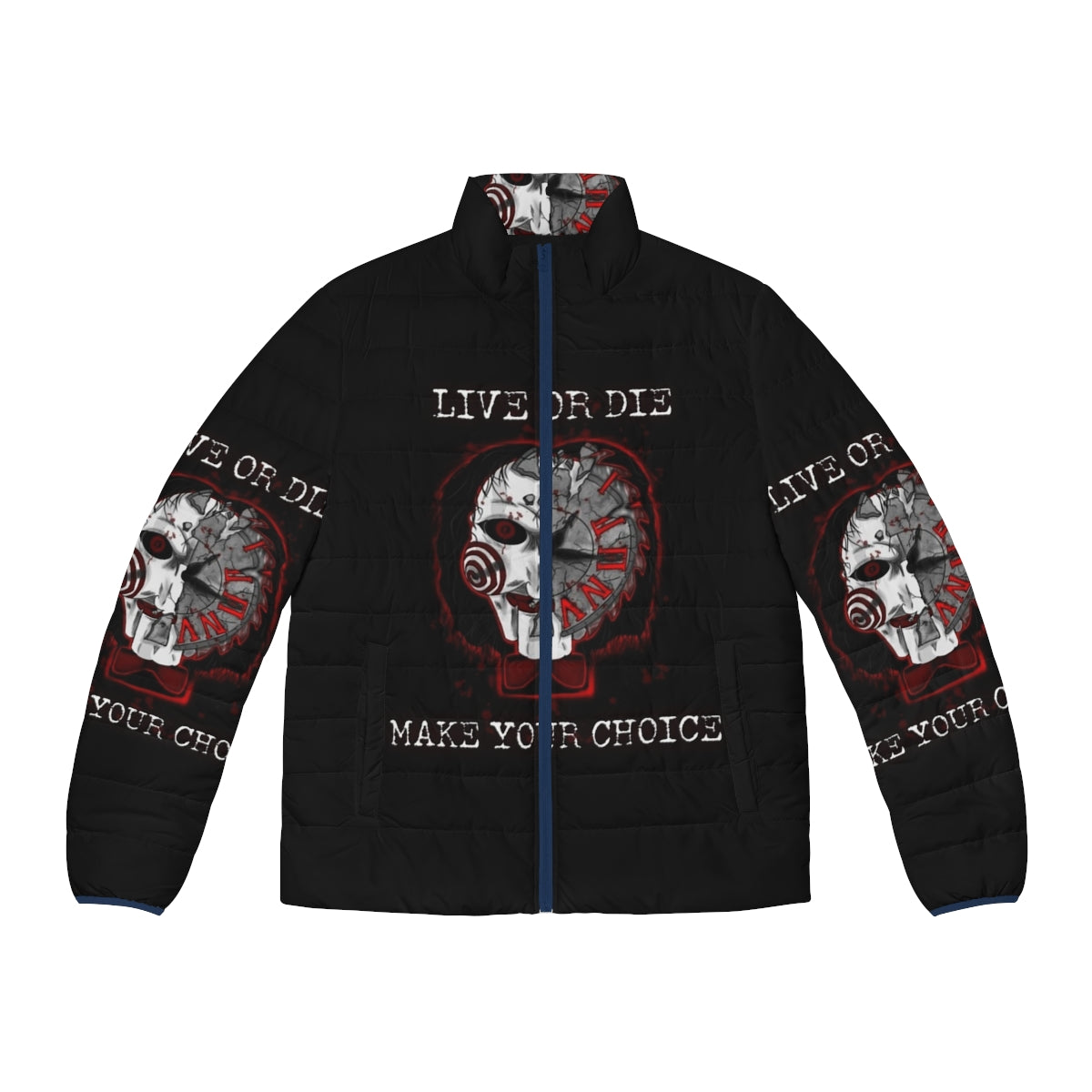 Jigsaw Saw horror fan art puffer jacket