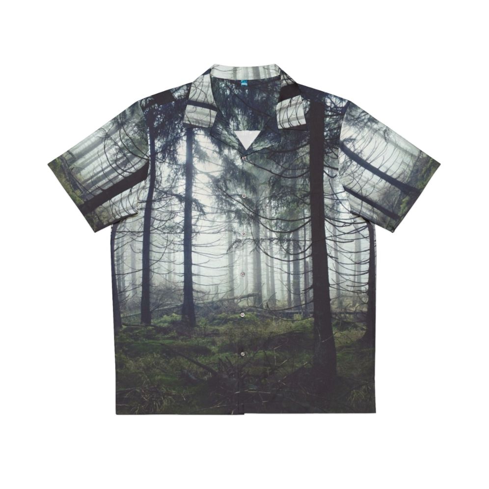 Enchanting forest Hawaiian shirt featuring a misty, nature-inspired landscape