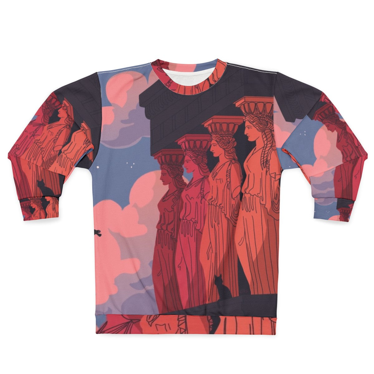 Caryatids At Dusk Sweatshirt depicting ancient Greek archaeological ruins