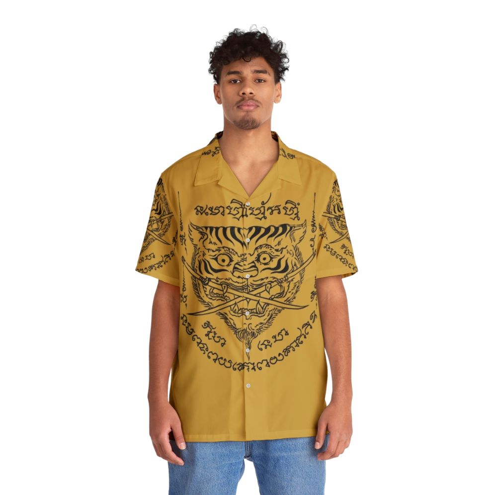 Traditional Thai Tattoo Tiger Swords Emblem Hawaiian Shirt - People Front