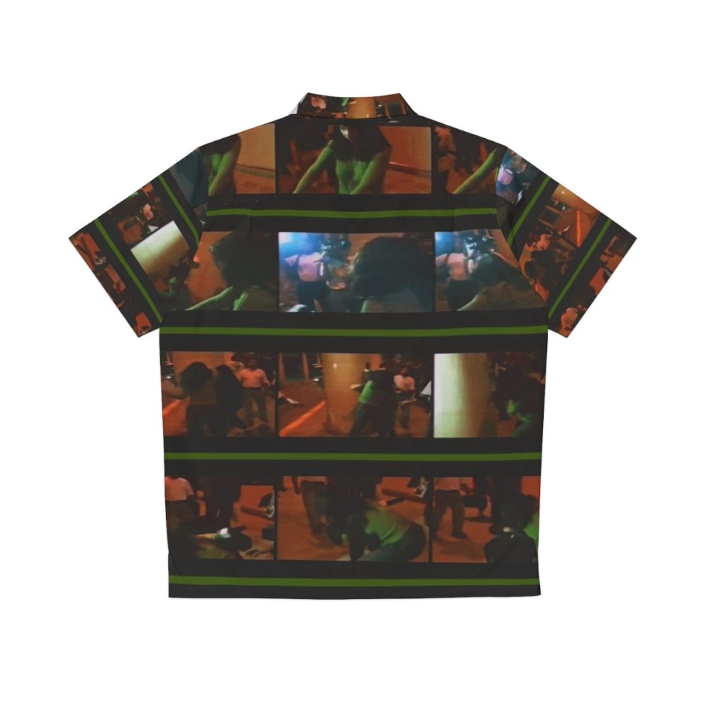 Bj Rk Vs Reporter Green Hawaiian Shirt with punching and paparazzi design - Back