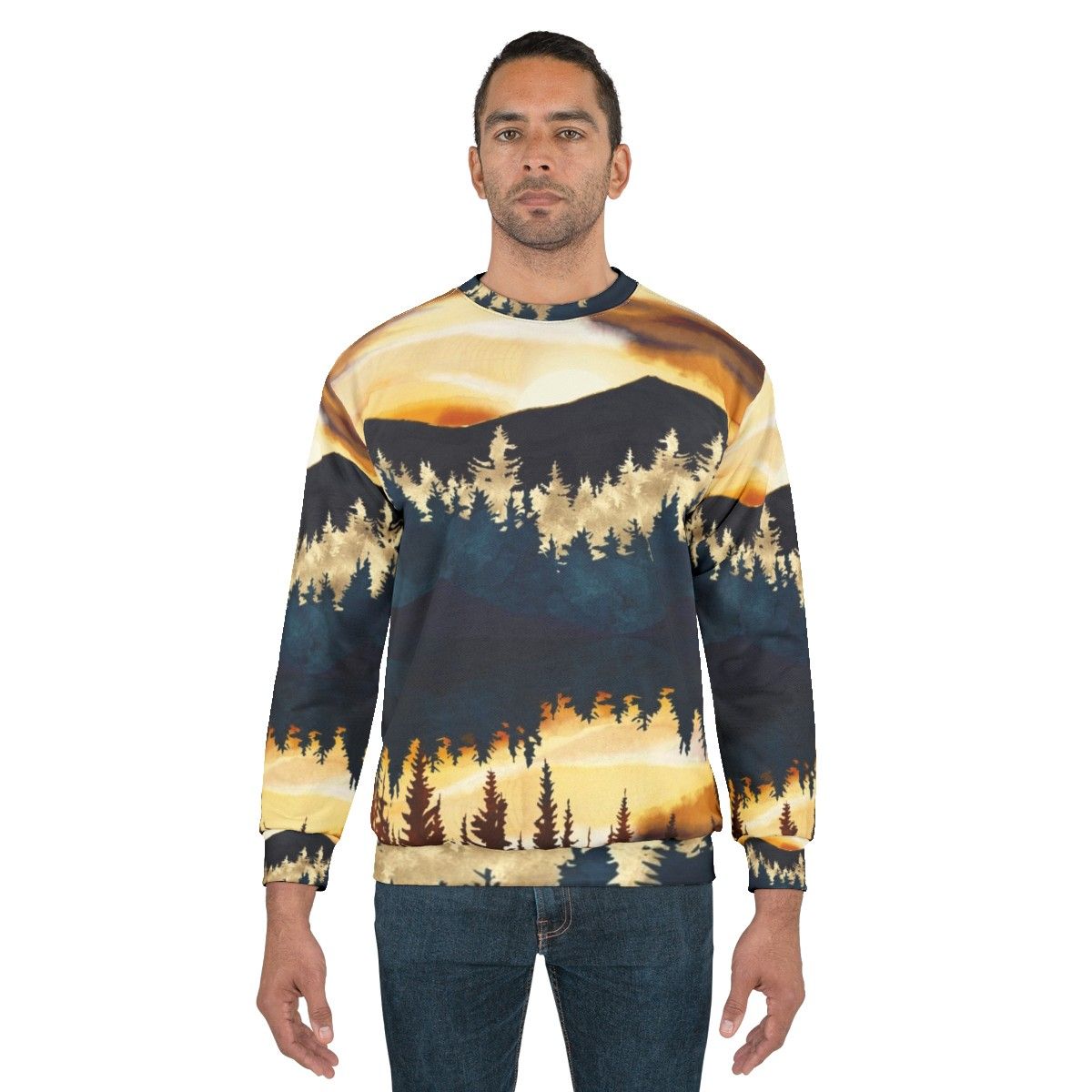 Fall sunset landscape graphic design on a comfortable sweatshirt - men