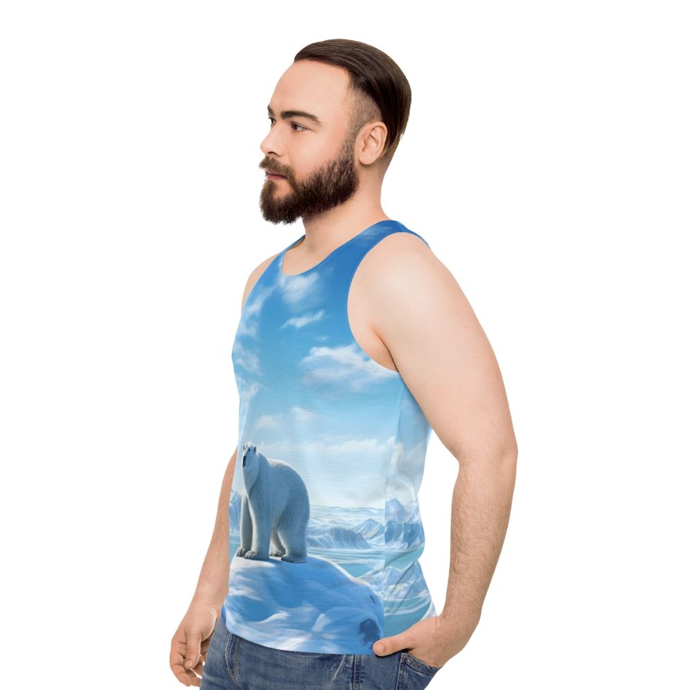 Unisex tank top featuring a breathtaking arctic landscape with a polar bear - men side