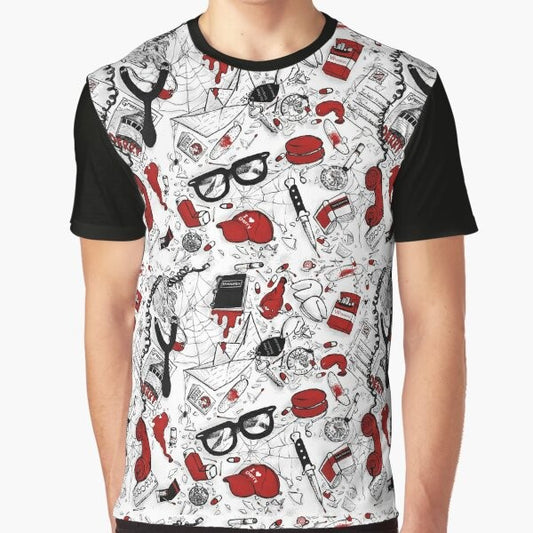 The Losers Club Repeating Pattern Graphic T-Shirt, featuring characters from Stephen King's IT movie and novel