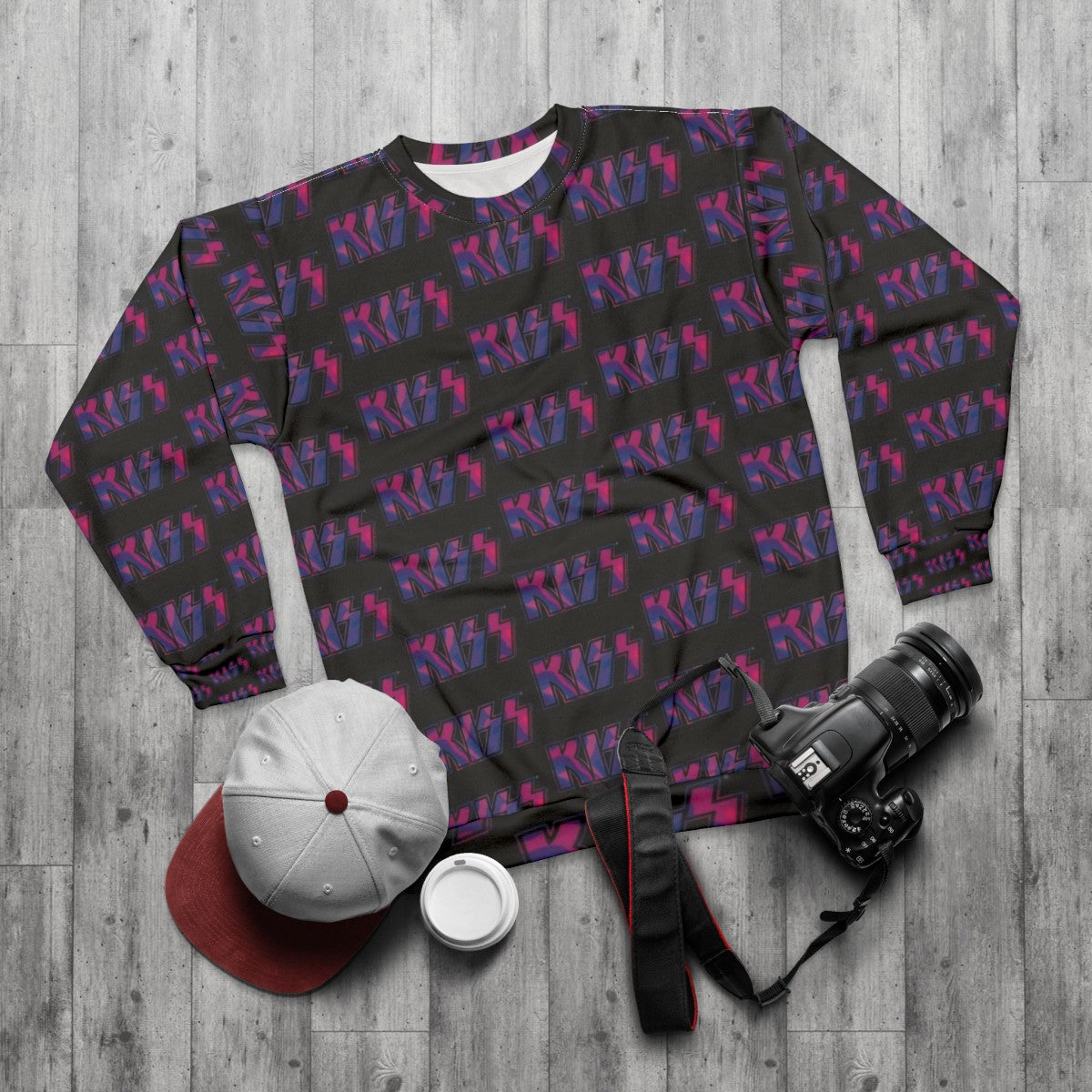 Kiss the Band Pink and Purple Tie Dye Sweatshirt - flat lay