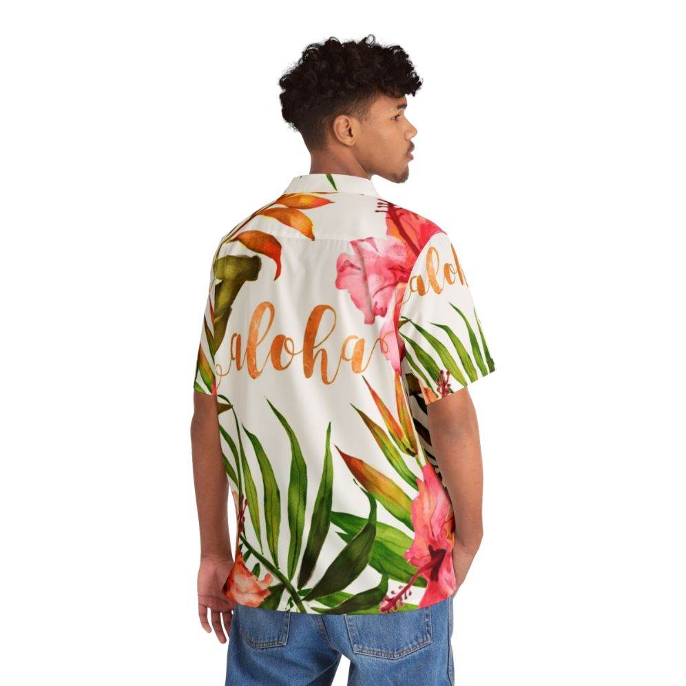 Aloha tropical hawaiian floral watercolor shirt - Flat lay