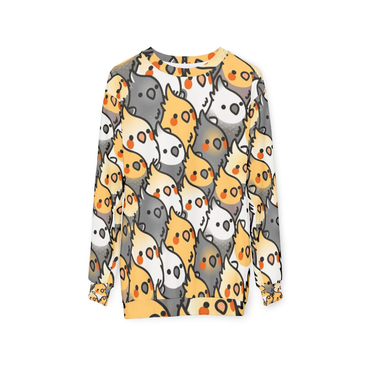 Colorful cockatiel pattern sweatshirt - hanging