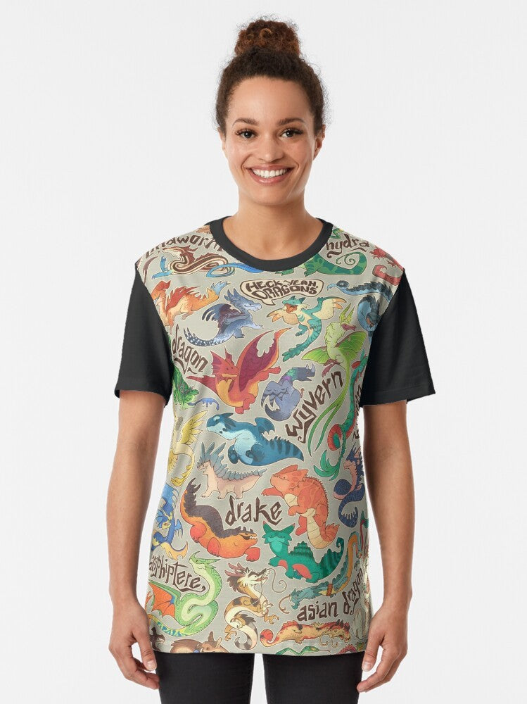 Adorable cartoon mini dragon graphic on a t-shirt for fantasy and dragon lovers - Women