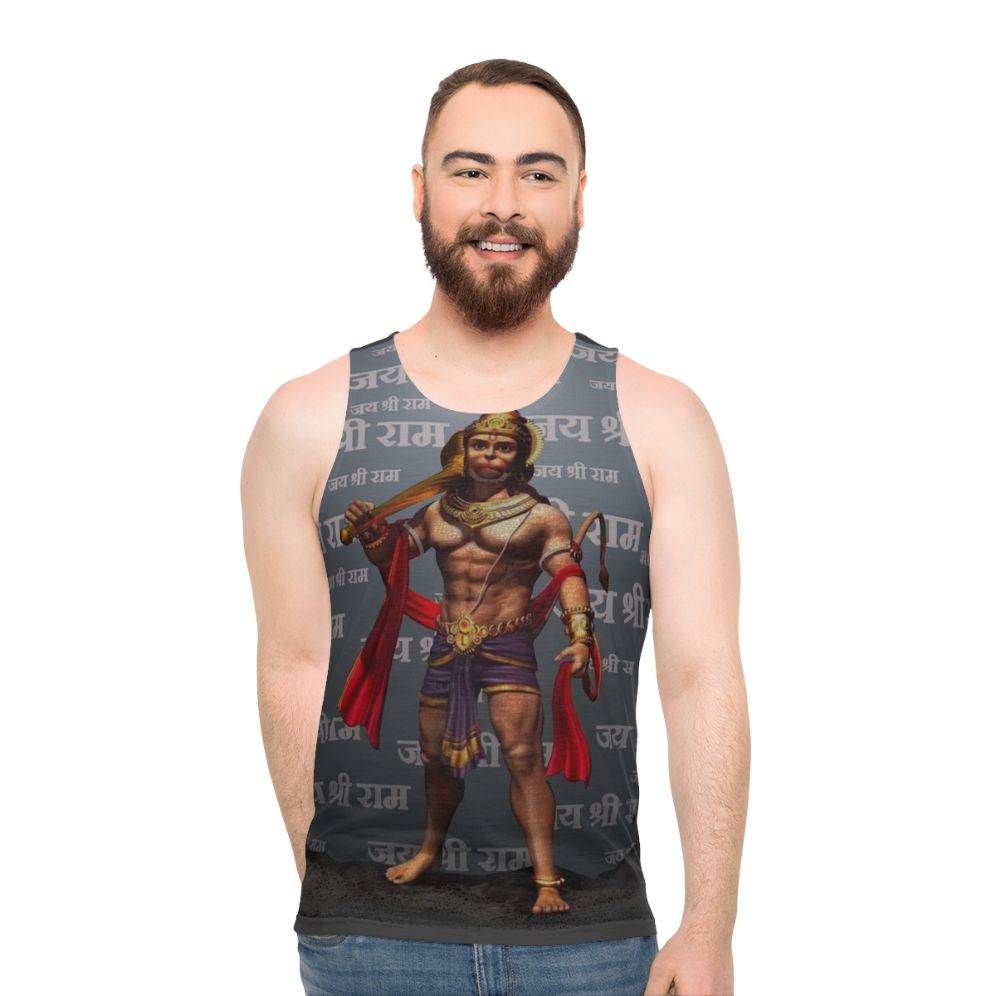 Unisex tank top with Lord Hanuman and Jai Sri Ram design - men