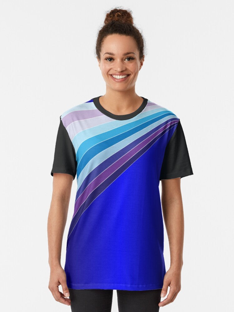 Retro 70s disco-inspired graphic t-shirt with ABBA-style music and light pattern - Women