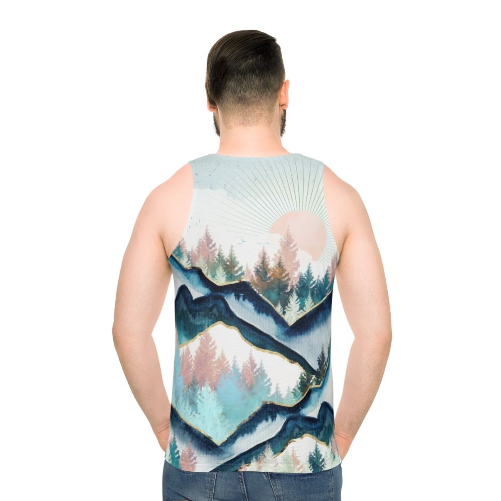 Watercolor winter forest unisex tank top - men back