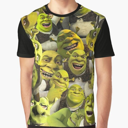 Shrek Collage Graphic T-Shirt featuring iconic Shrek characters and memes