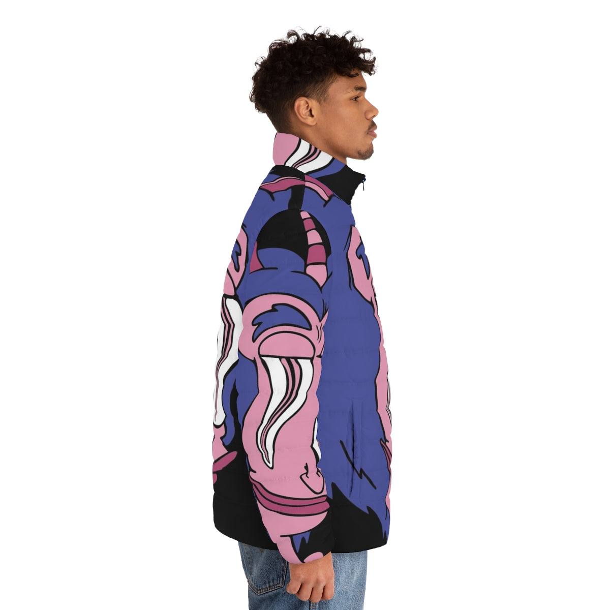 Big Mouth Hormone Monster Puffer Jacket featuring characters from the Netflix comedy series - men side right