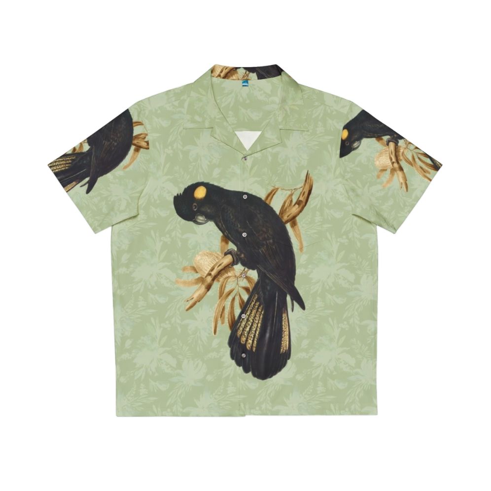 Yellow tailed black cockatoo Hawaiian shirt with botanical print