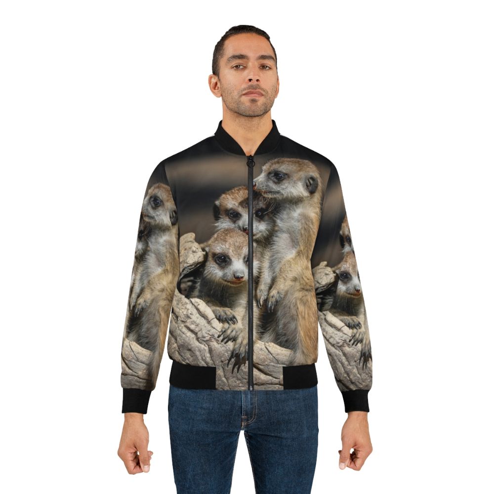 Meerkat Manor Bomber Jacket featuring meerkats in the Australian bush - Lifestyle