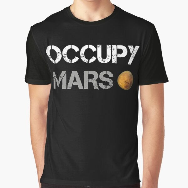 Elon Musk SpaceX "Occupy Mars" graphic t-shirt with futuristic space and cosmos design