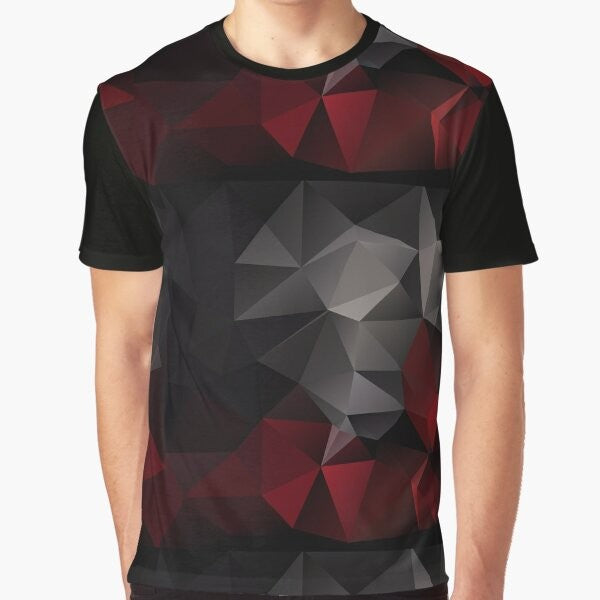 Abstract background of triangles polygon wallpaper in red and black colors graphic t-shirt