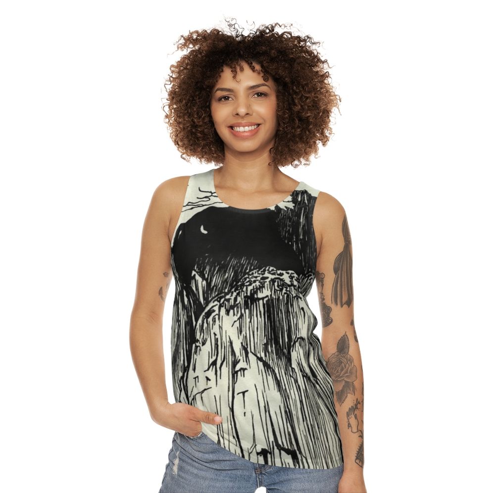 Unisex tank top with The Microphones and Mount Eerie indie folk music art - women