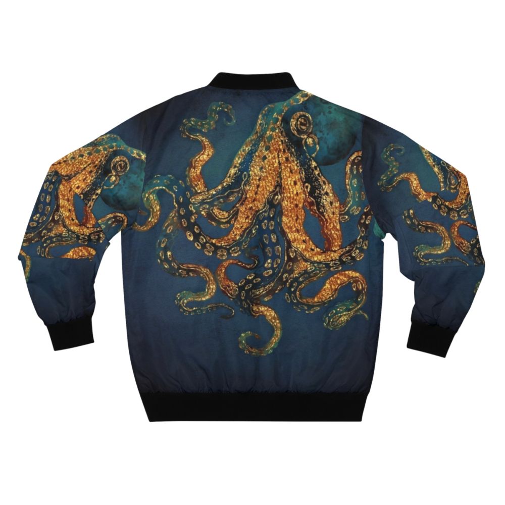 Watercolor octopus bomber jacket with abstract ocean design - Back