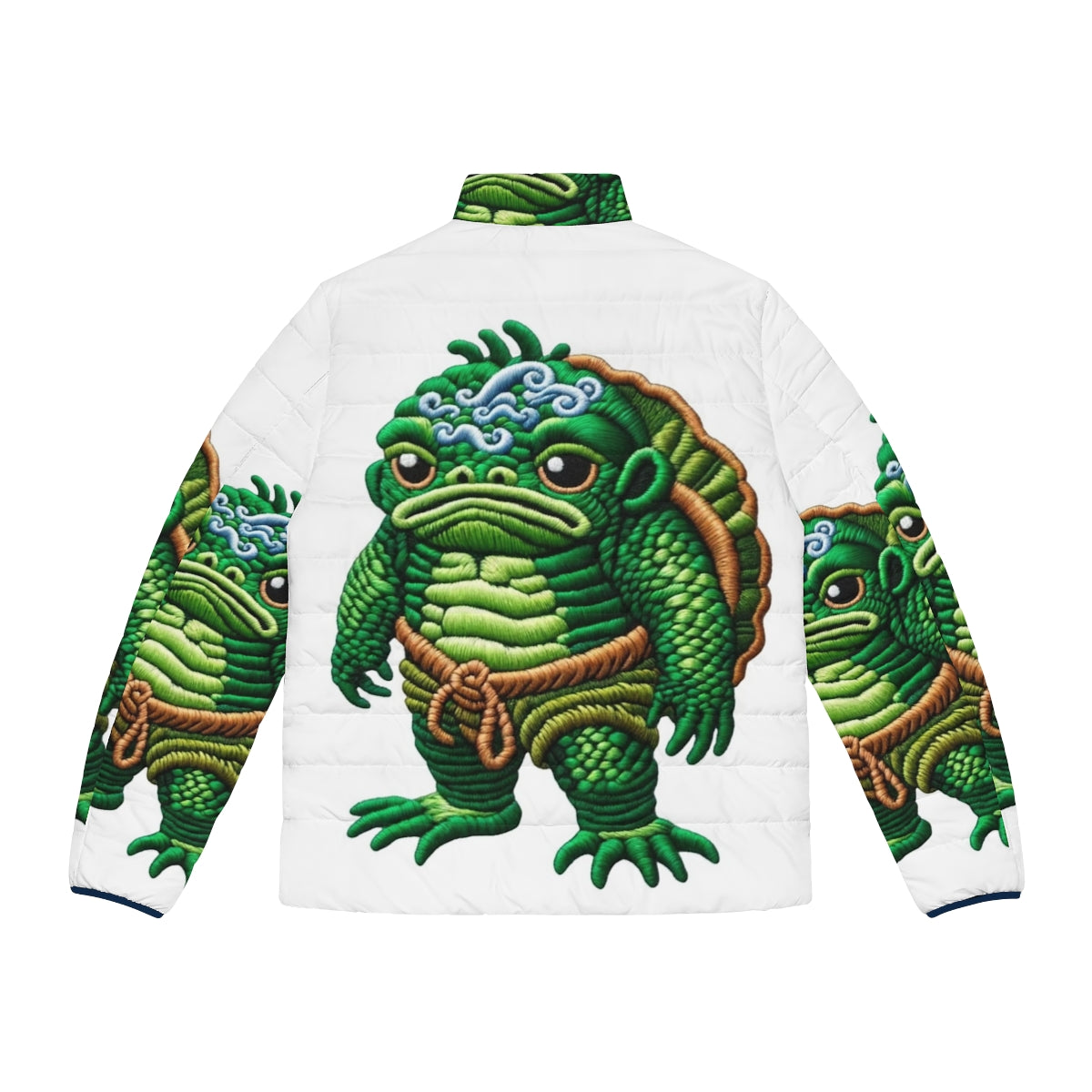 Embroidered puffer jacket featuring the kappa, a legendary Japanese mythical creature - Back