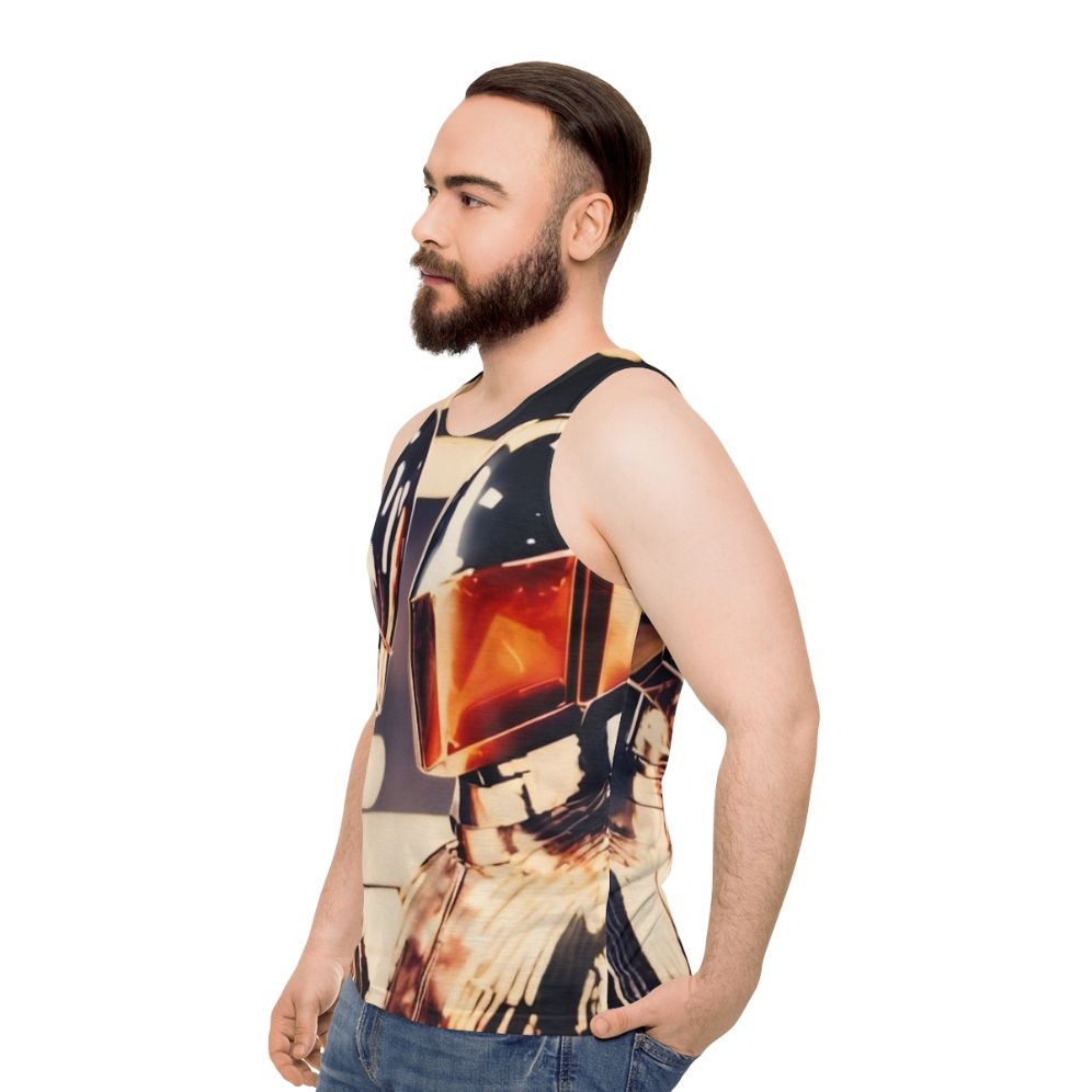 Unisex retro 70s disco tank top with robot design - men side