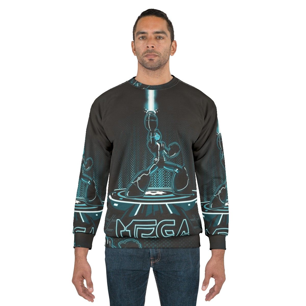 Mega Sweatshirt featuring Mega Man and Tron inspired design - men