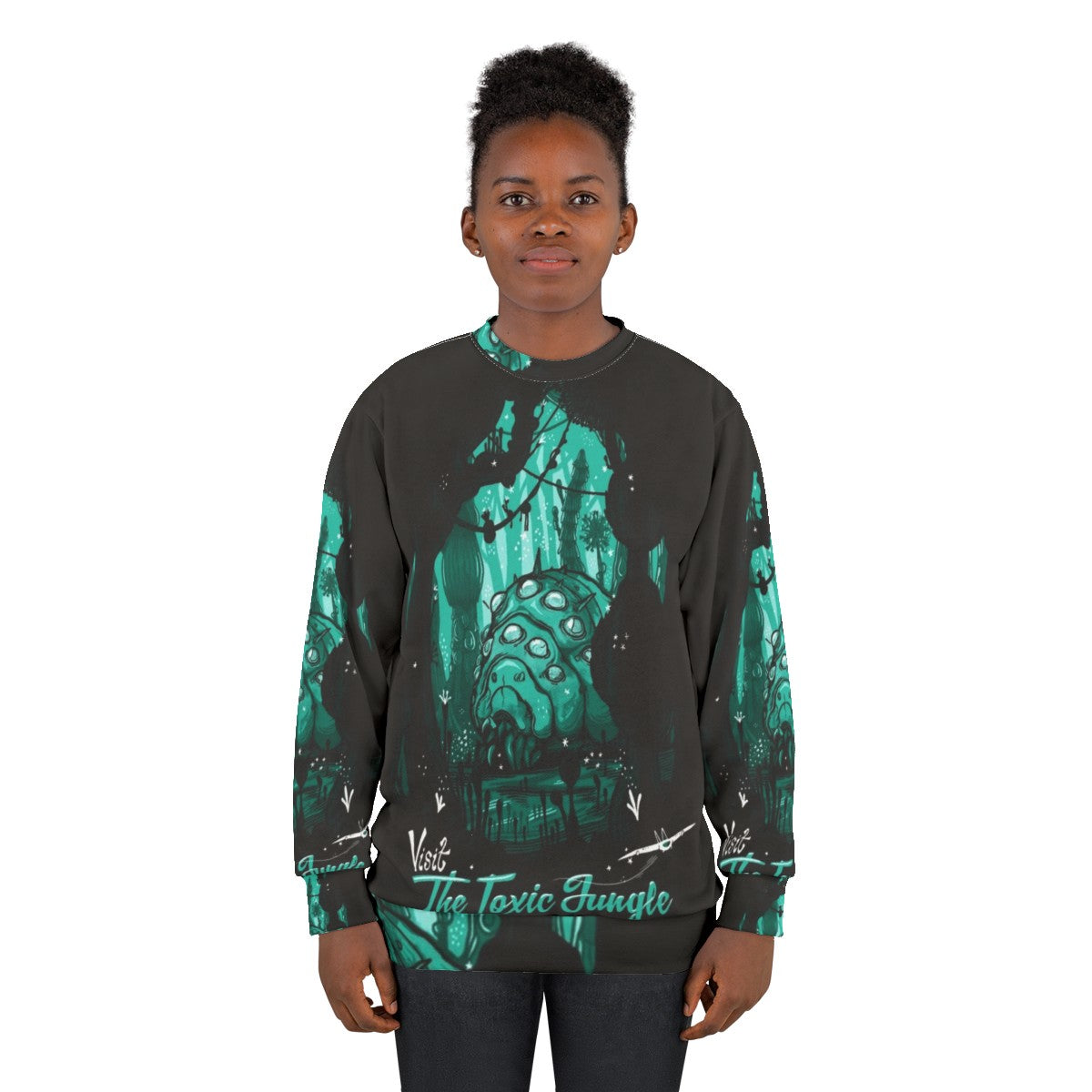 Toxic Jungle Sweatshirt featuring Nausicaa inspired forest and wildlife design - women