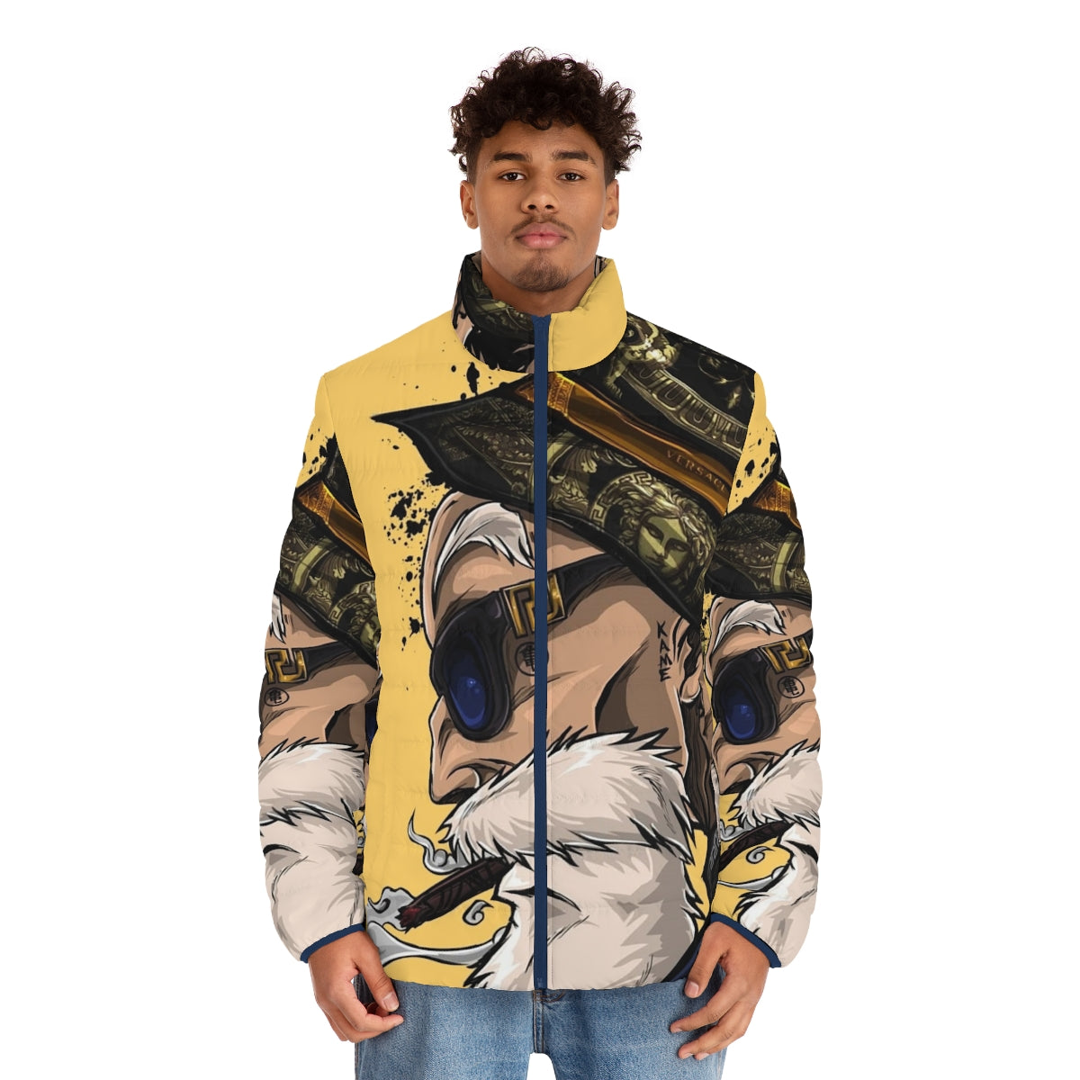 Master Roshi Dragon Ball Z Puffer Jacket featuring the iconic character from the anime series - men front