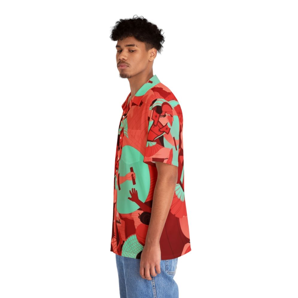 Iliad-inspired Hawaiian shirt with ancient Greek mythology motifs - People Left