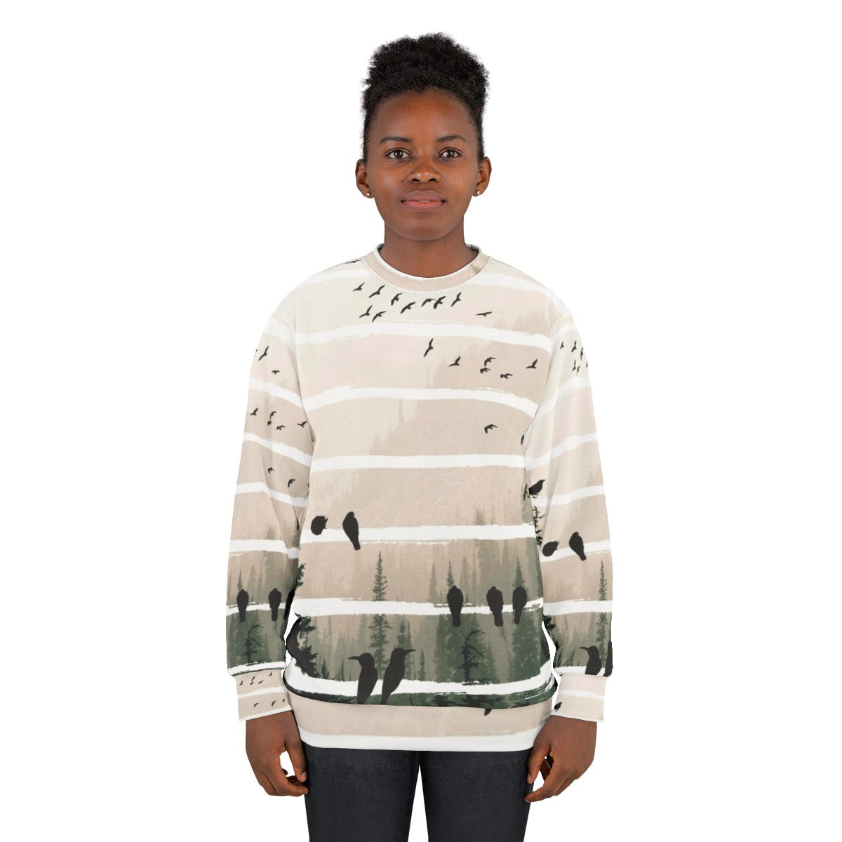 Birds watching birds at sunset abstract nature sweatshirt - women