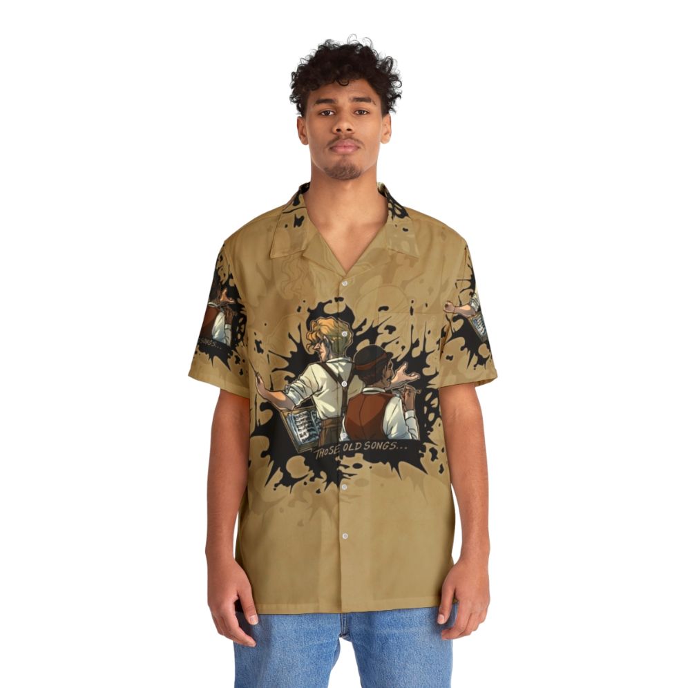 Vintage-style Hawaiian shirt with abstract ink splatter design - People Front