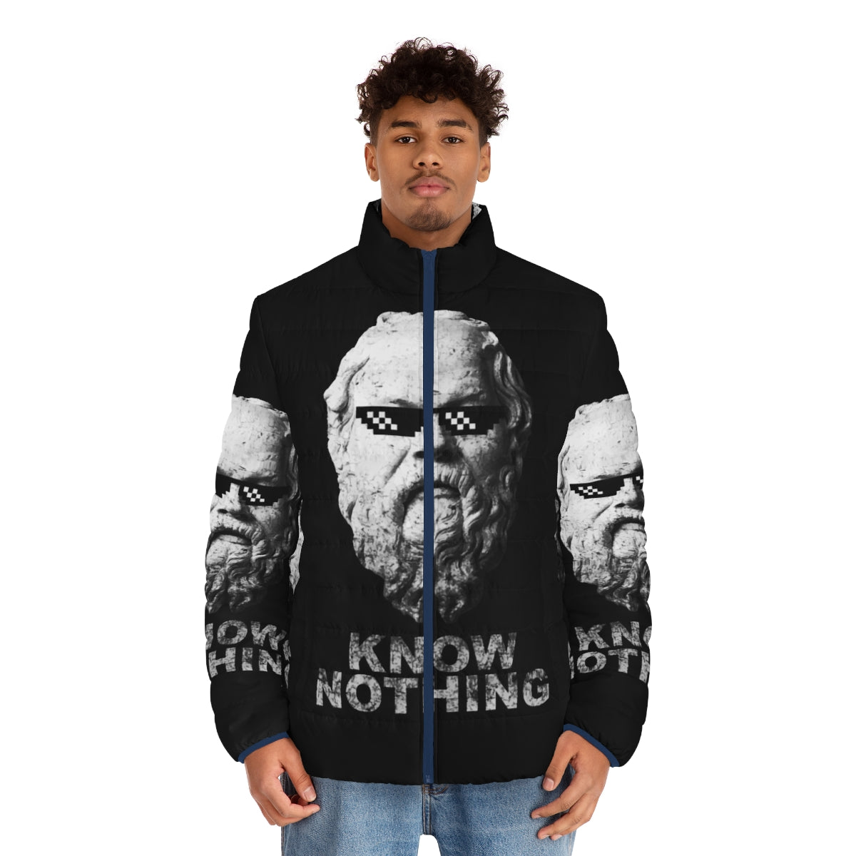 "Know Nothing" Puffer Jacket - Embracing the Philosophical Skepticism of Socrates - men front