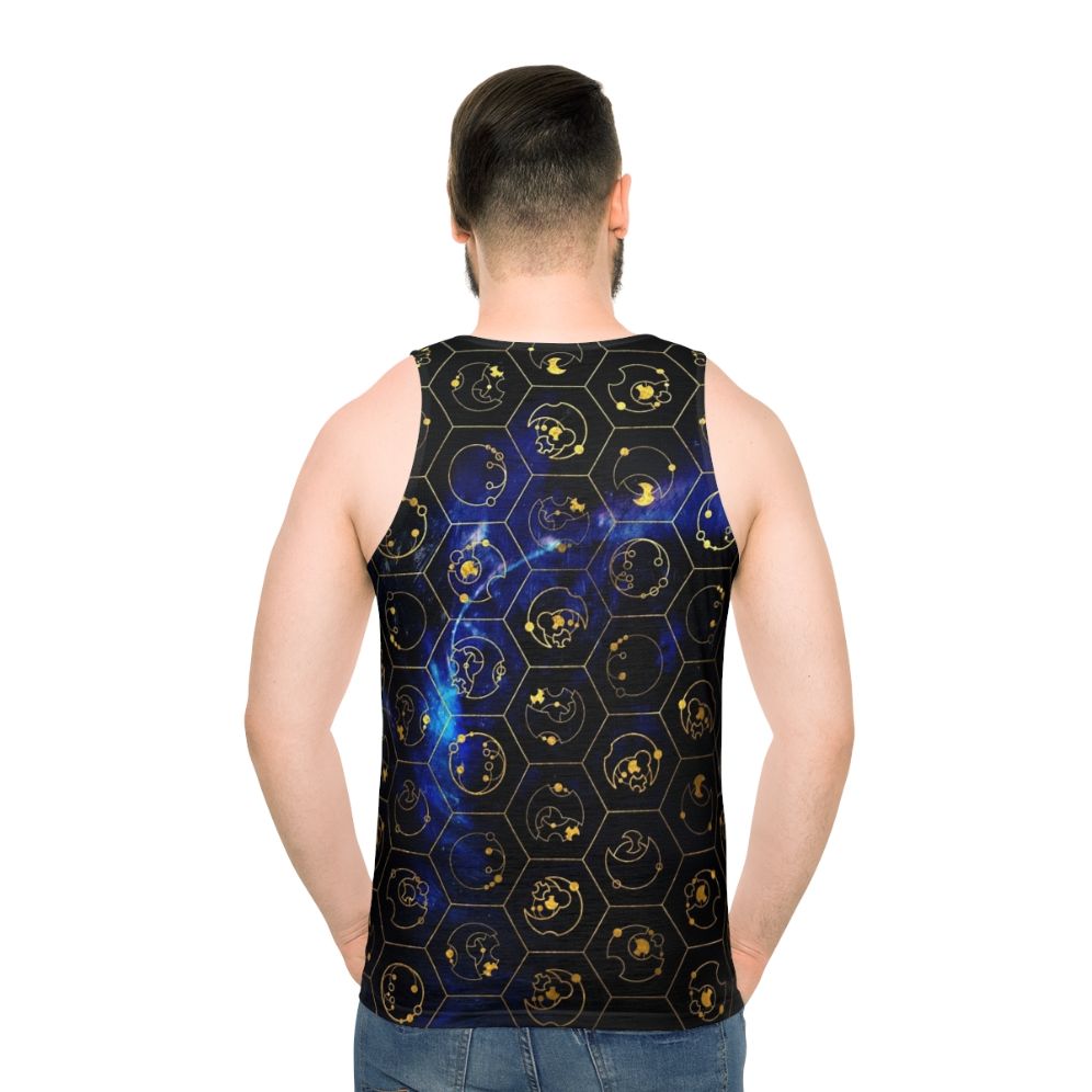 Gallifreyan Time Lord Alphabet Unisex Blue Tank Top - men back