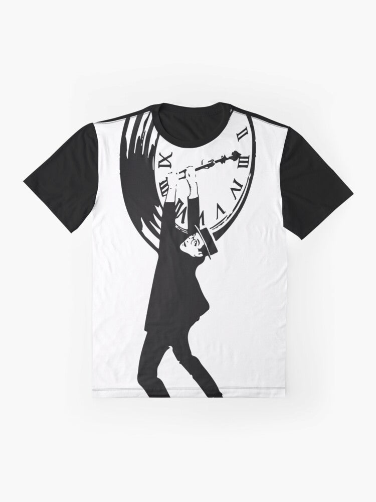 Vintage graphic t-shirt featuring Harold Lloyd's classic silent film "Safety Last!" - Flat lay