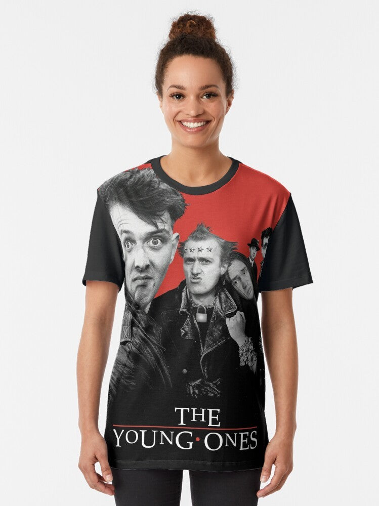 Retro The Young Ones graphic t-shirt featuring Rik Mayall and the cast of the 1980s comedy series - Women