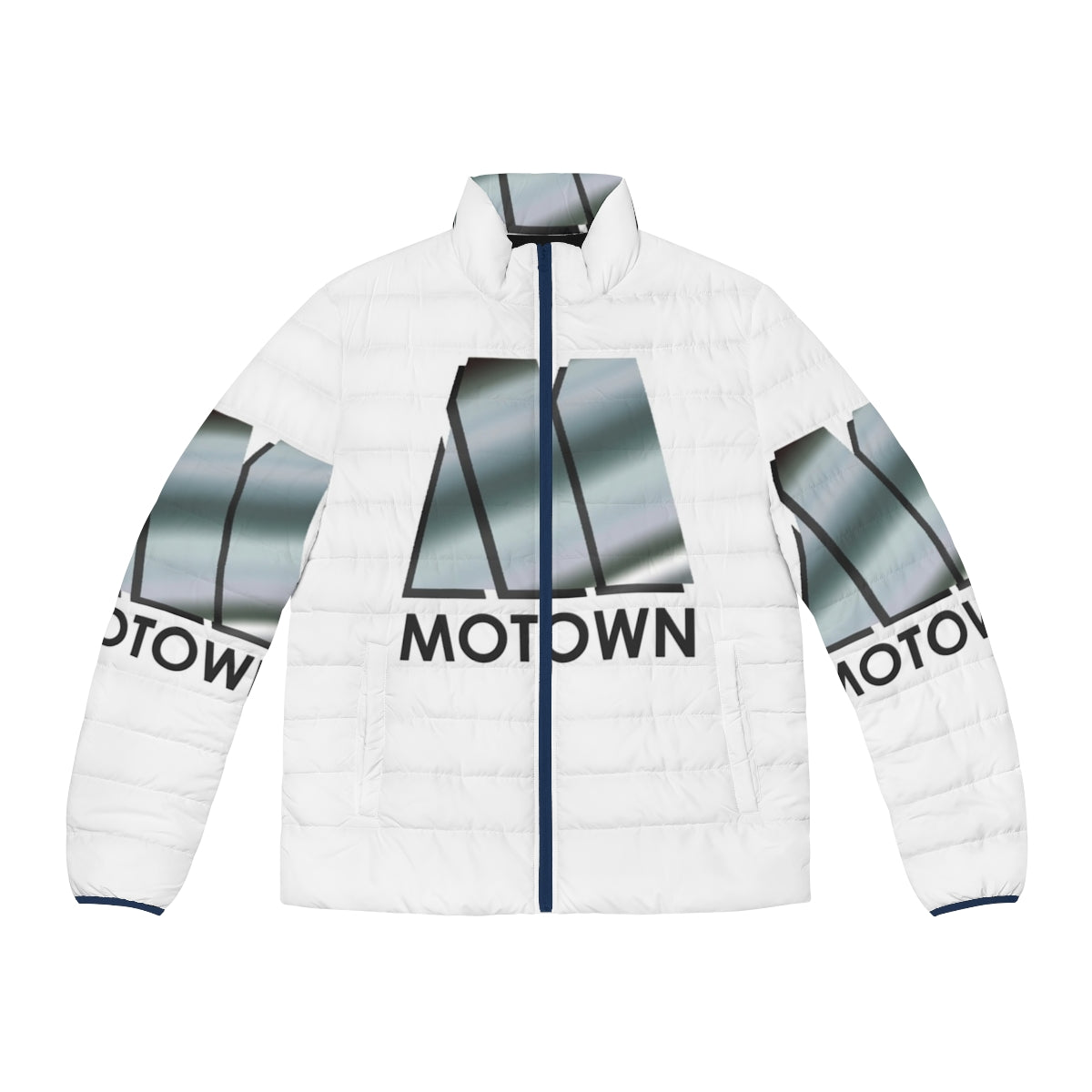 Motown retro 80s puffer jacket with classic music label design