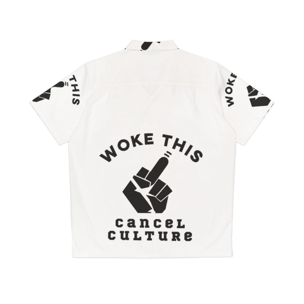 Funny anti-woke hawaiian shirt with political satire design - Back