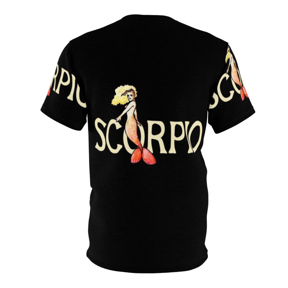 A stylish t-shirt featuring a graphic design of a scorpio mermaid, a mythical sea creature representing the zodiac sign. - Back