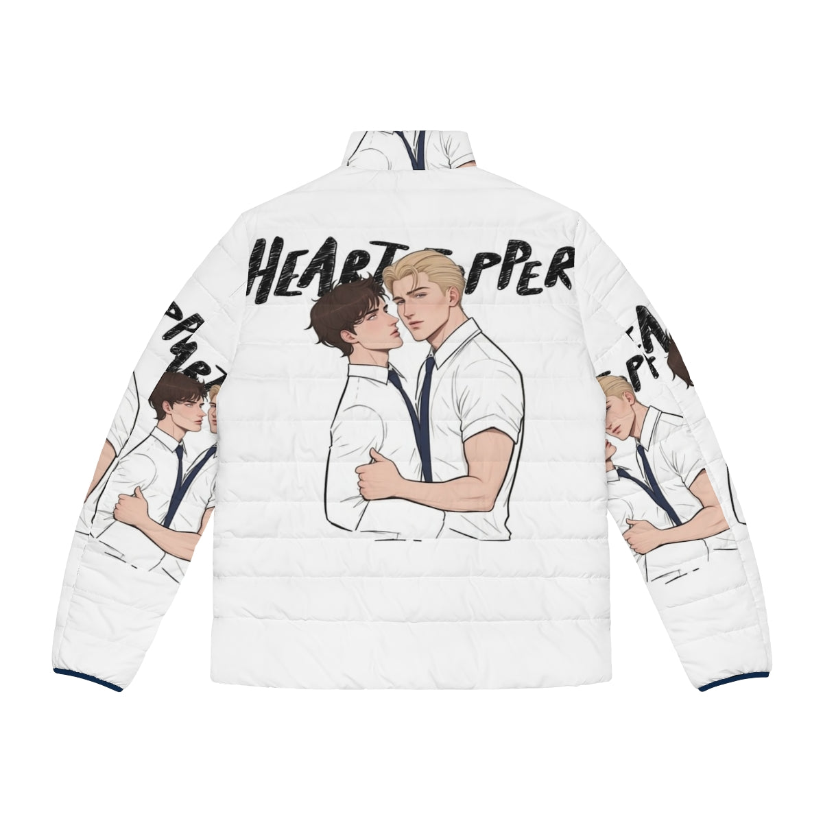 Heartstopper Nick and Charlie inspired puffer jacket featuring the characters from the hit Netflix series - Back