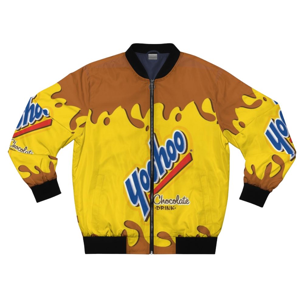 A bomber jacket featuring the Yoohoo chocolate milk logo and design