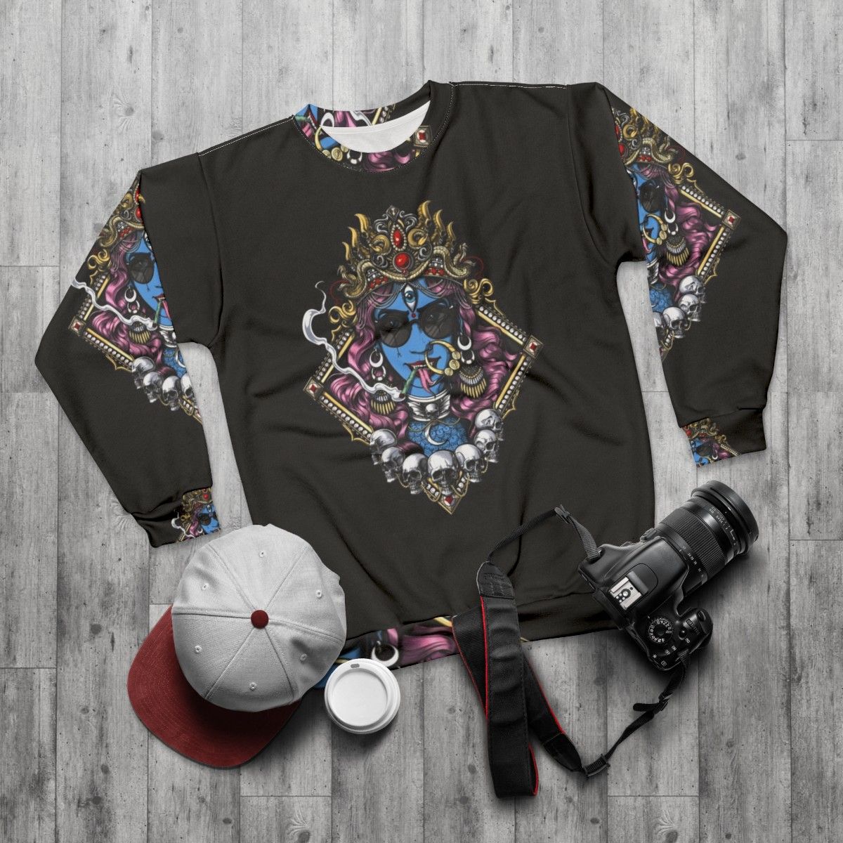 Kali Hindu Goddess Spiritual Boho Sweatshirt - flat lay