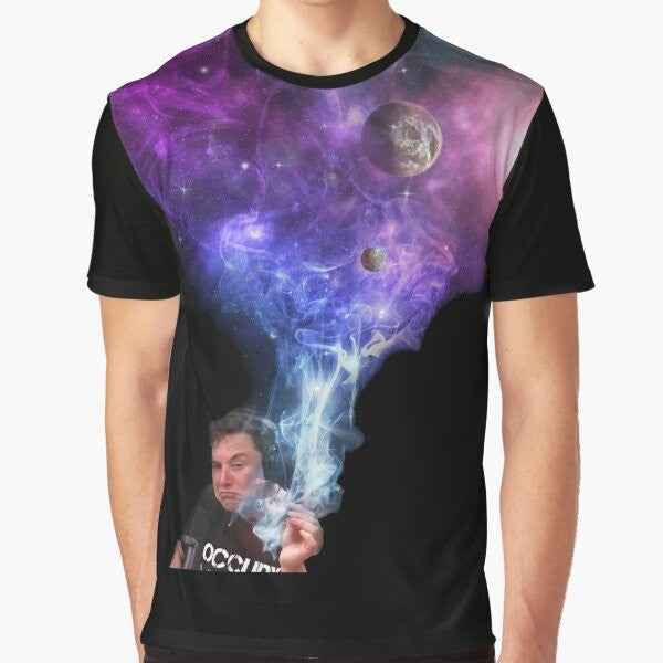 Elon Musk Smoking Weed in Space Graphic T-Shirt