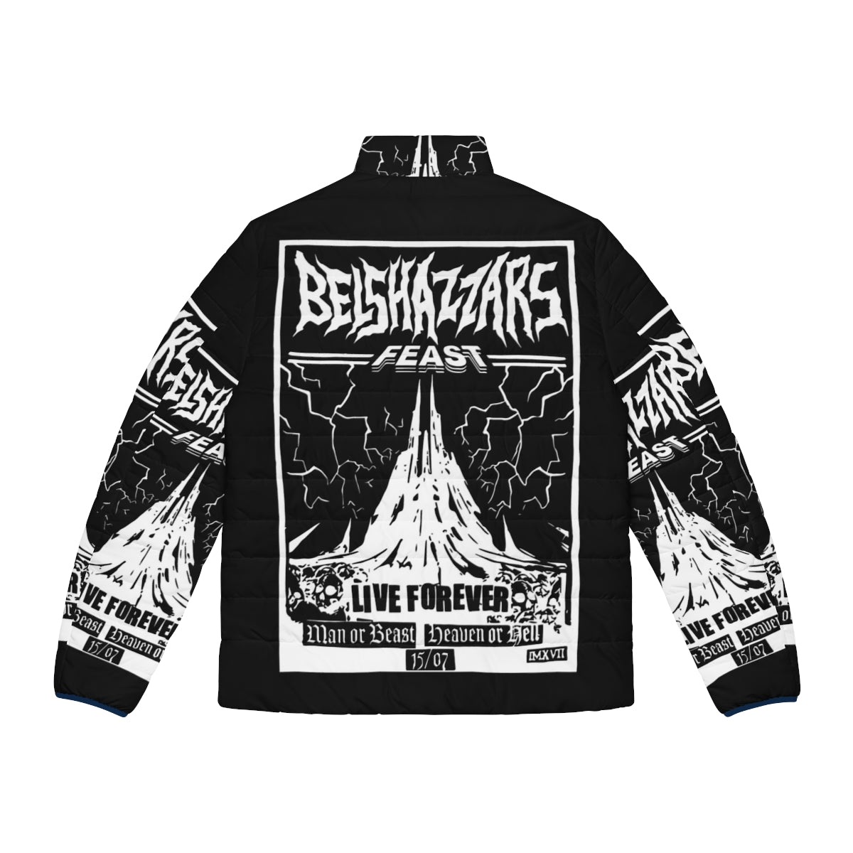 Belshazzar's Feast Puffer Jacket featuring the iconic writing on the wall design - Back