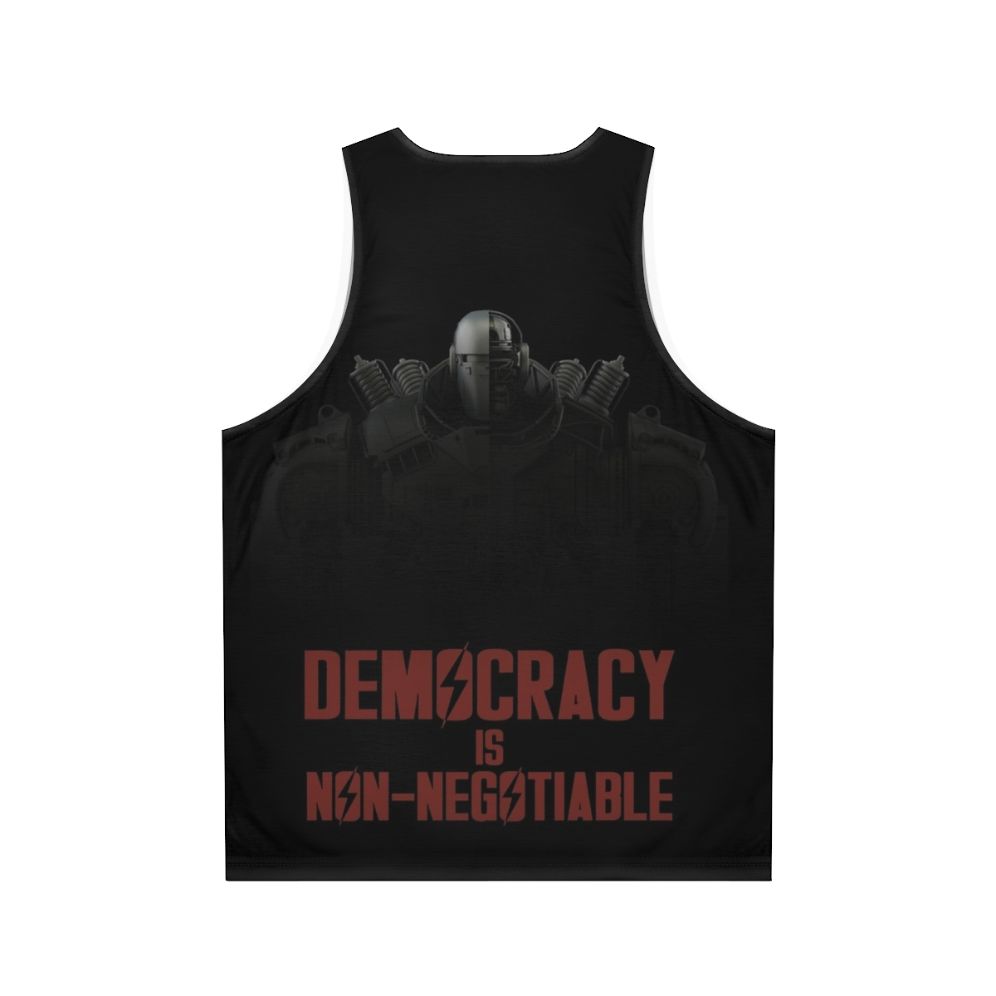 Liberty Prime Democracy Is Non-Negotiable Unisex Tank Top - Back