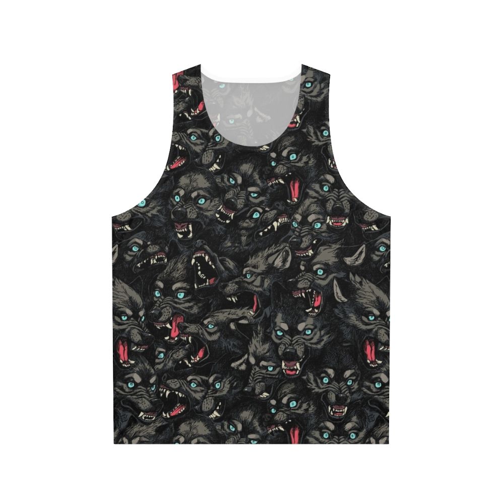 Unisex tank top with a fierce wolf pack pattern