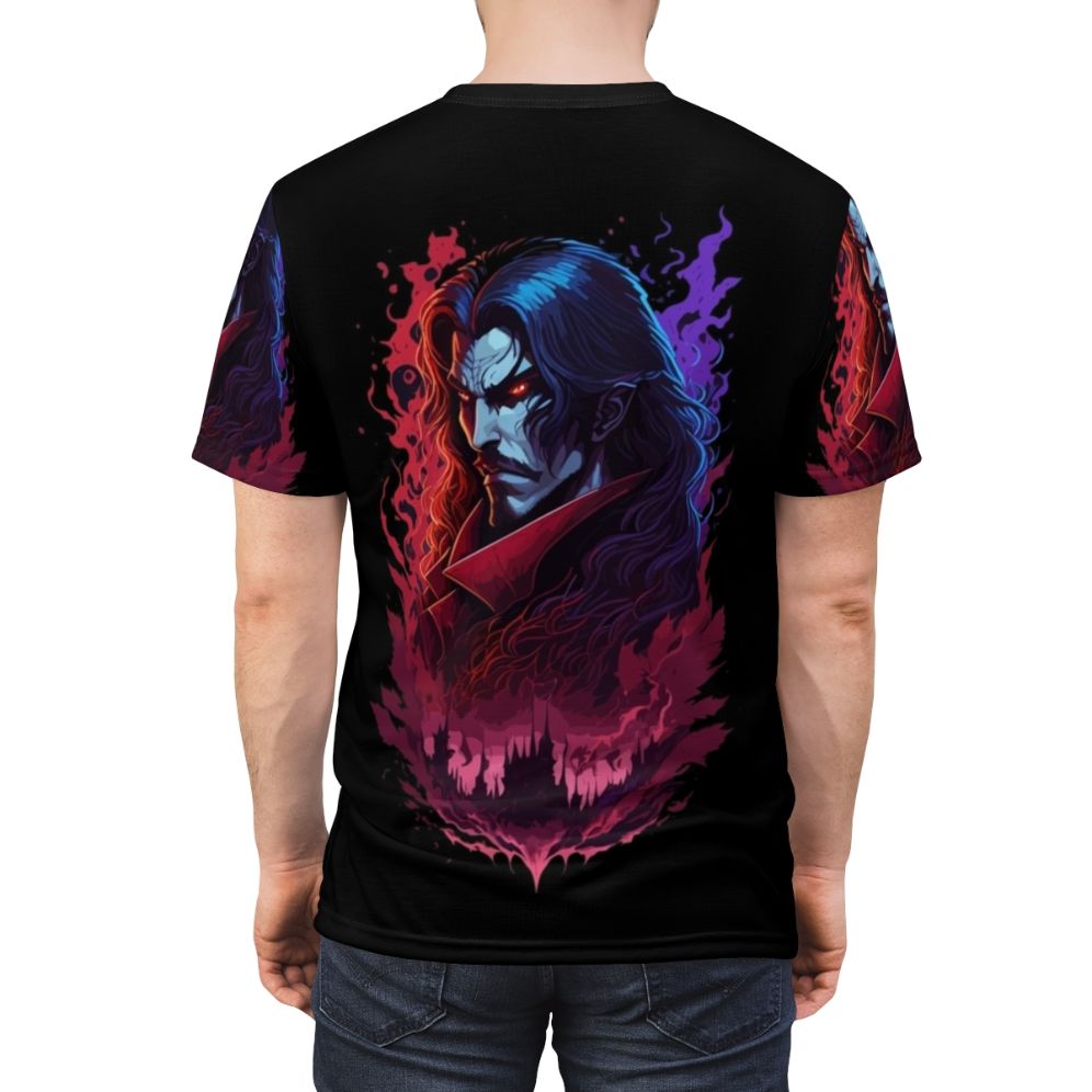 Castlevania-inspired t-shirt featuring Dracula, the iconic antagonist from the Netflix anime series. - men back