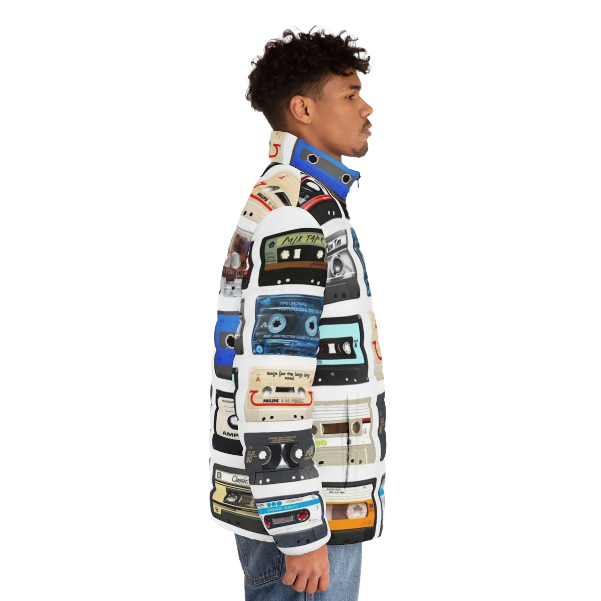 Music Puffer Jacket featuring retro, geeky, and pop culture inspired design - men side right