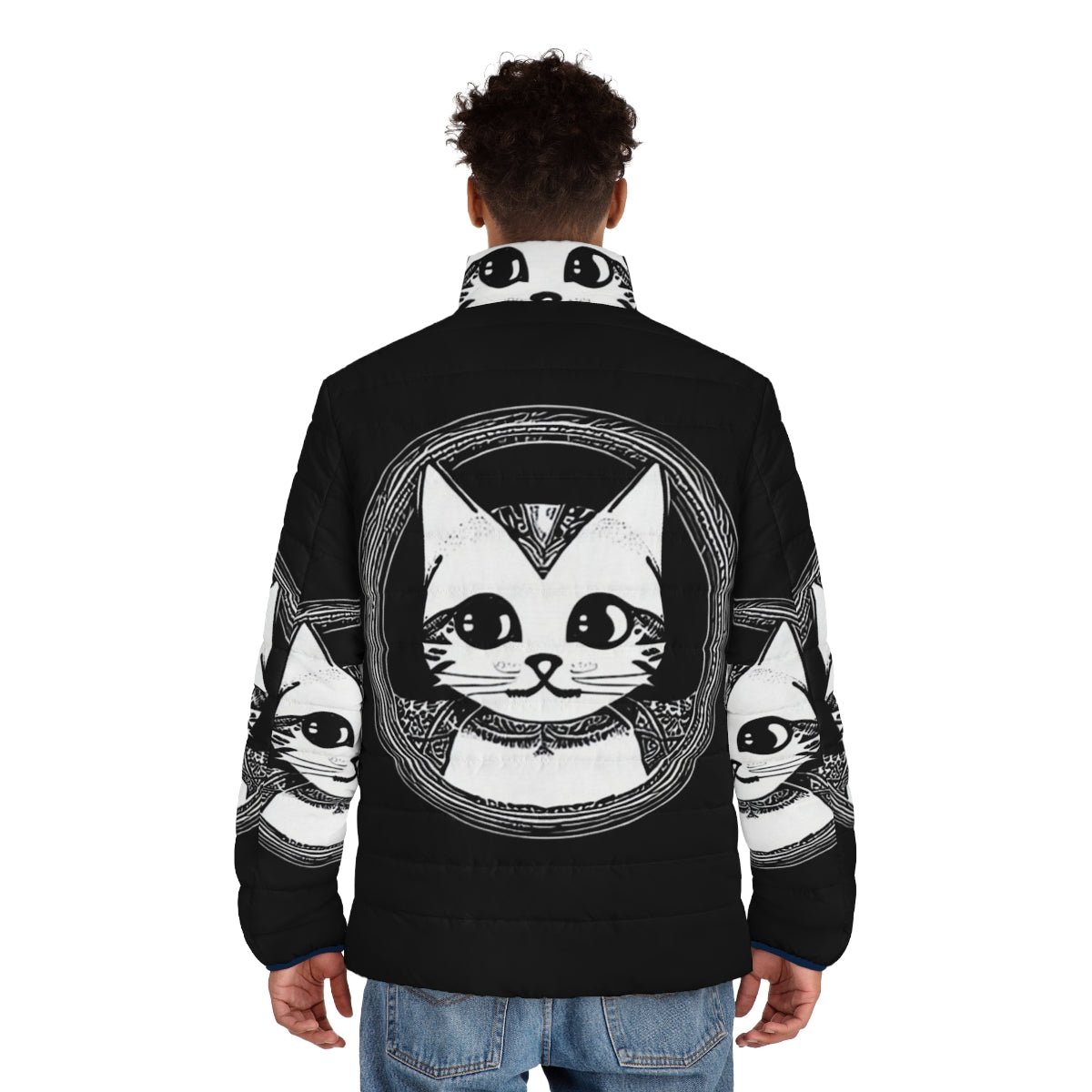 Legendary Cat Circular Logo Puffer Jacket with Hydro NFT Design - men back