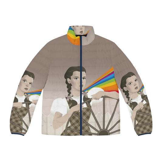 Judy Garland inspired puffer jacket with Somewhere Over the Rainbow design